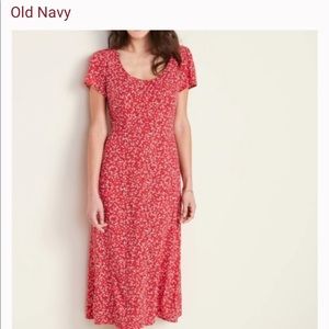 Red floral midi dress